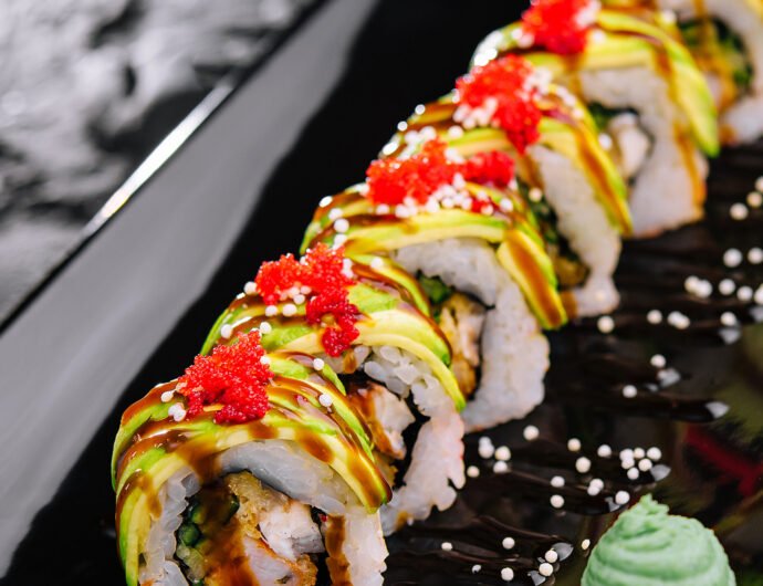 avocado roll sushi with shrimps inside avocado roll sushi with shrimps inside